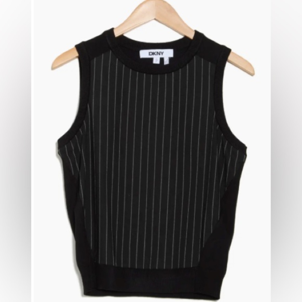 DKNY Pinstripe Mixed Media Sleeveless Sweater - BRAND NEW!